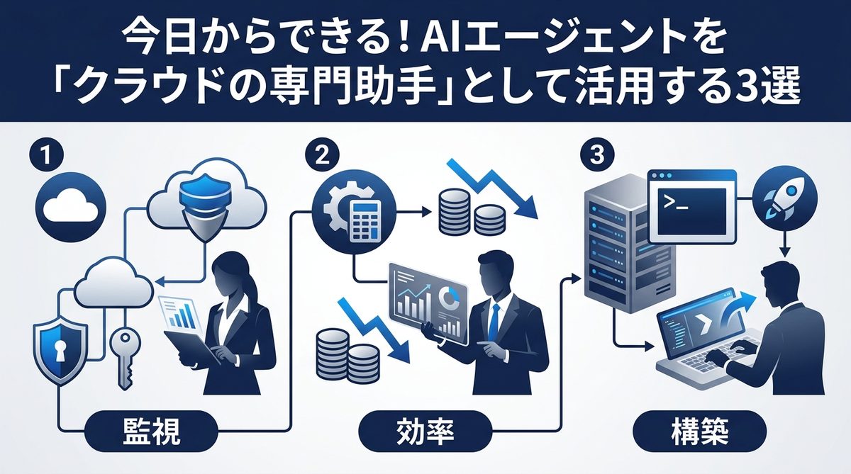 図解：今日からできる！AIエージェントを「クラウドの専門助手」として活用する3選