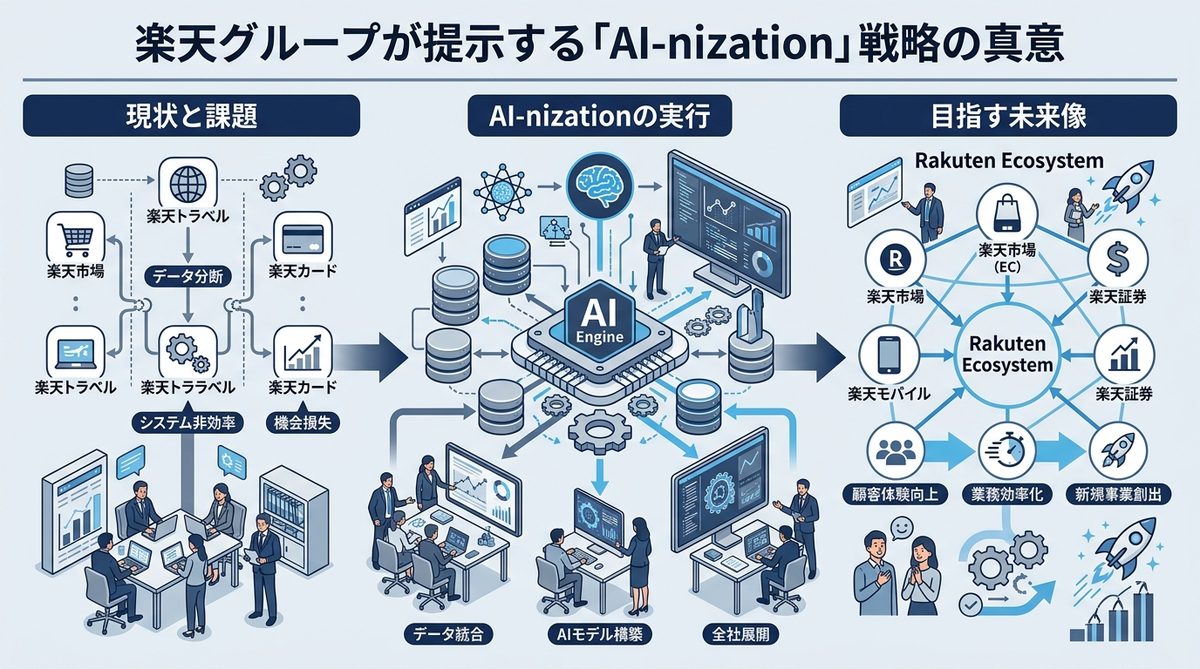 図解：楽天グループが提示する「AI-nization」戦略の真意