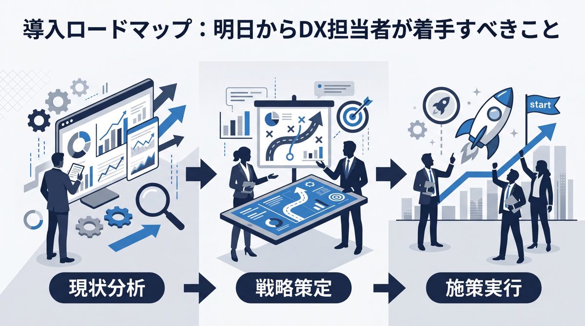 図解:導入ロードマップ:明日からDX担当者が着手すべきこと