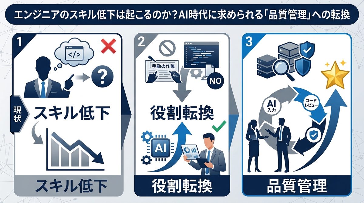 図解：エンジニアのスキル低下は起こるのか？AI時代に求められる「品質管理」への転換