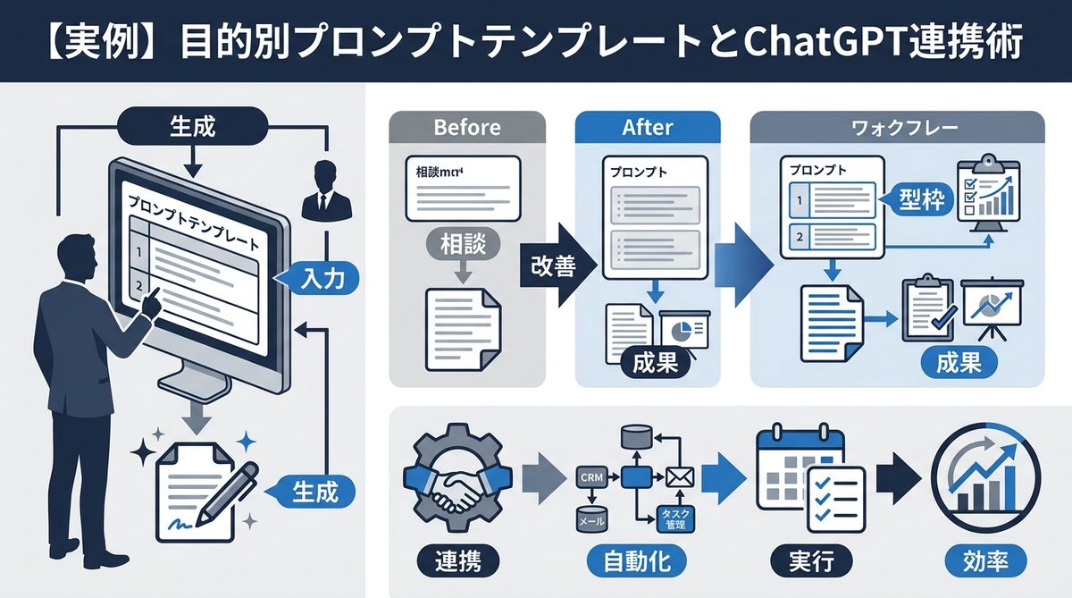 図解:【実例】目的別プロンプトテンプレートとChatGPT連携術