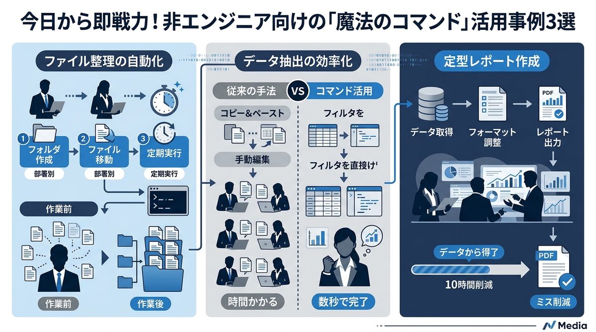 図解:今日から即戦力!非エンジニア向けの「魔法のコマンド」活用事例3選