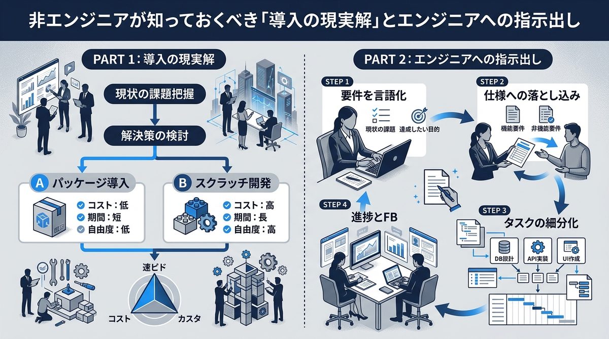 図解:非エンジニアが知っておくべき「導入の現実解」とエンジニアへの指示出し