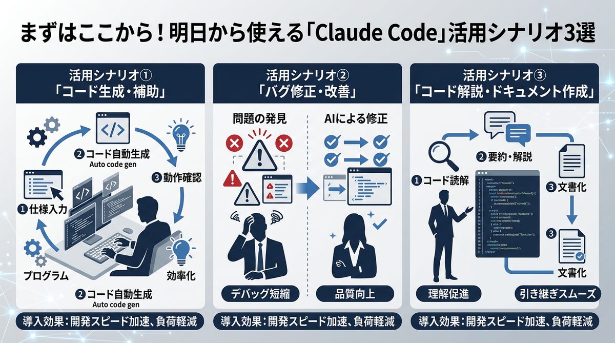 図解：まずはここから！明日から使える「Claude Code」活用シナリオ3選