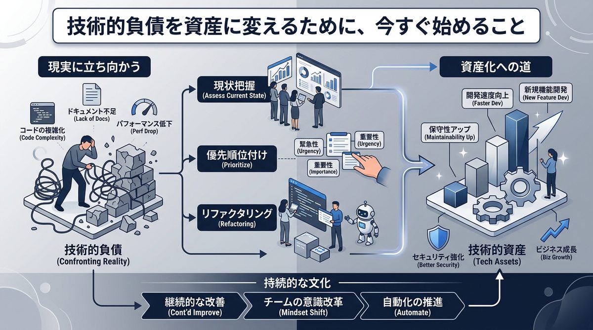 図解：技術的負債を資産に変えるために、今すぐ始めること