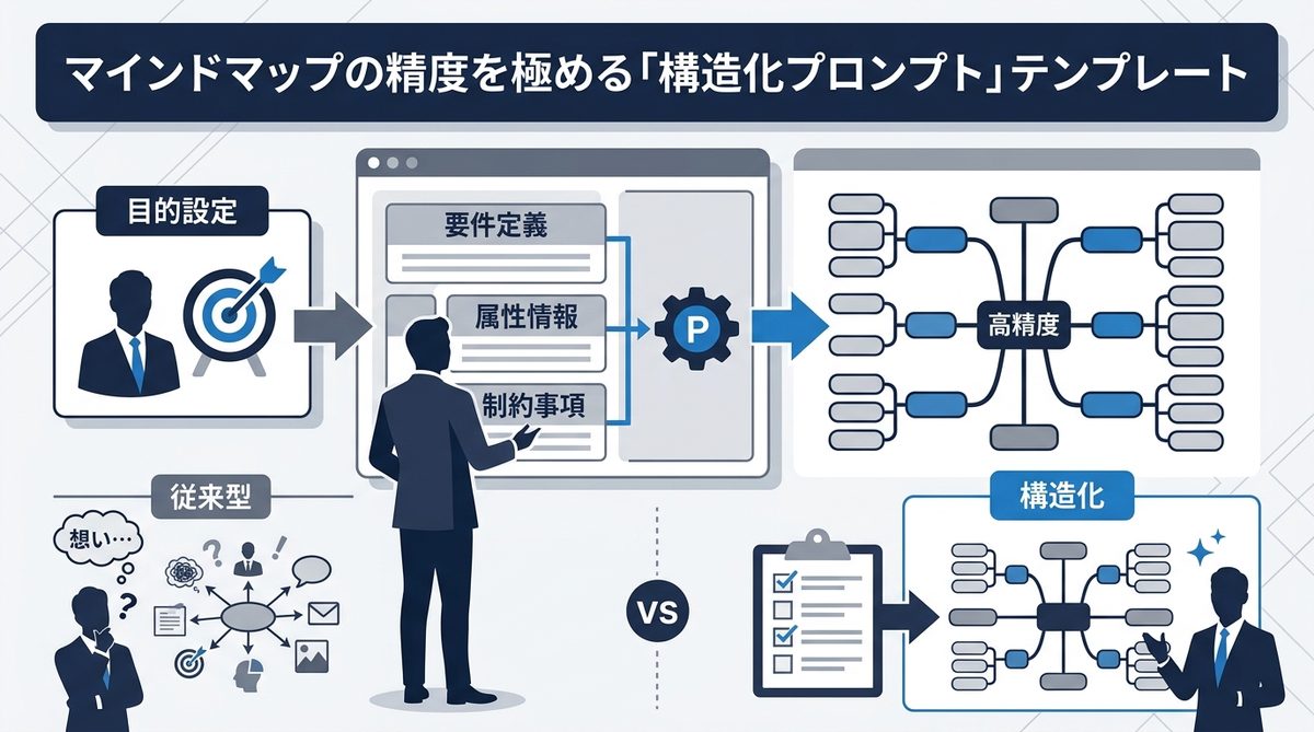 図解：マインドマップの精度を極める「構造化プロンプト」テンプレート
