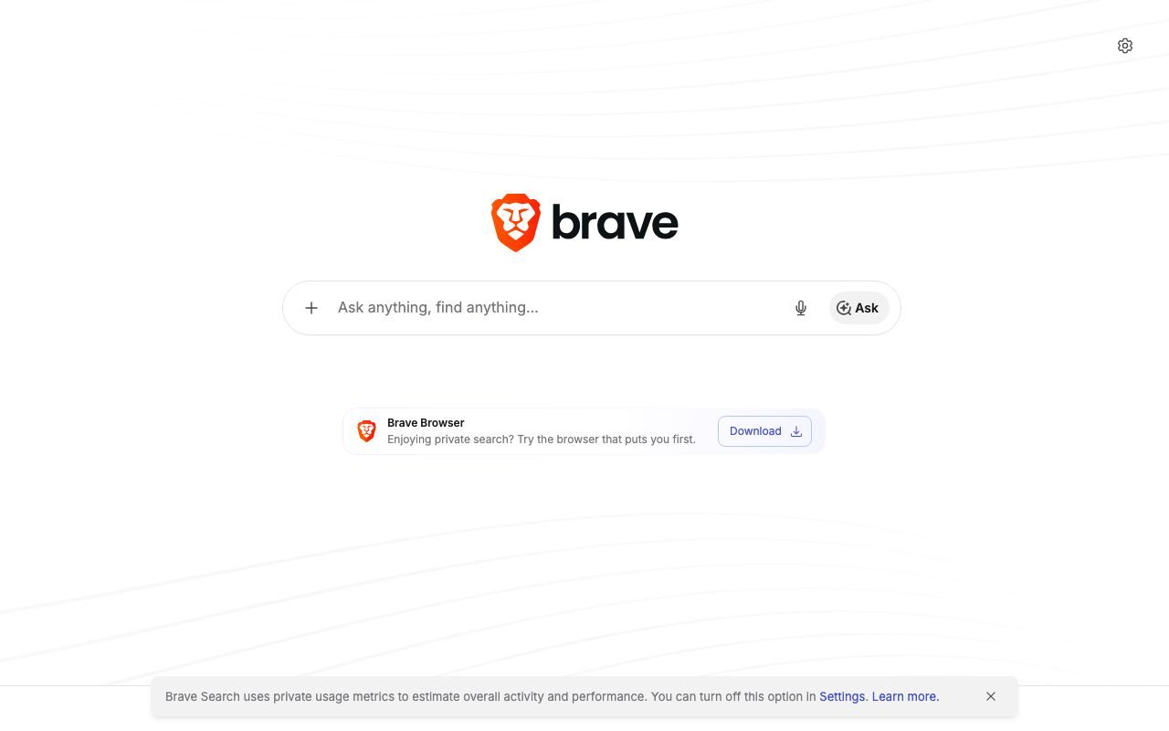 Brave Searchの公式サイトトップページ