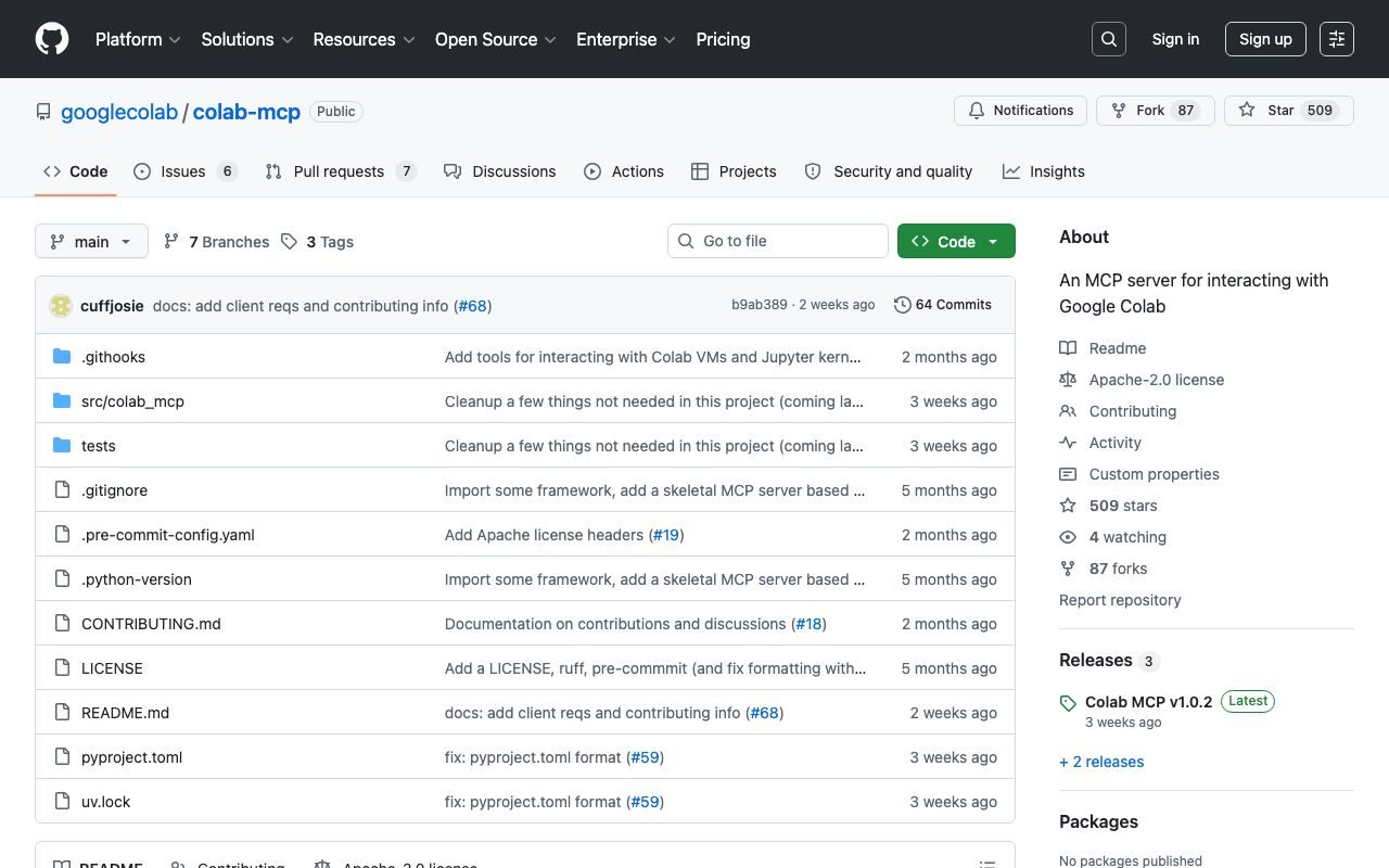 Google Colab MCPの公式サイトトップページ
