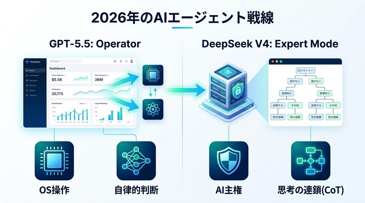 図解：2026年のAIエージェント戦線｜GPT-5.5 vs DeepSeek V4の立ち位置