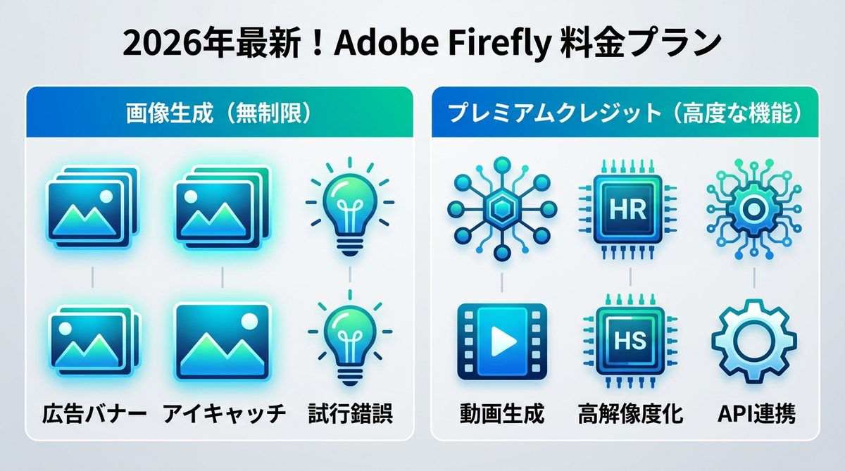 図解：2026年最新！Adobe Fireflyの料金プランとクレジットの新ルール