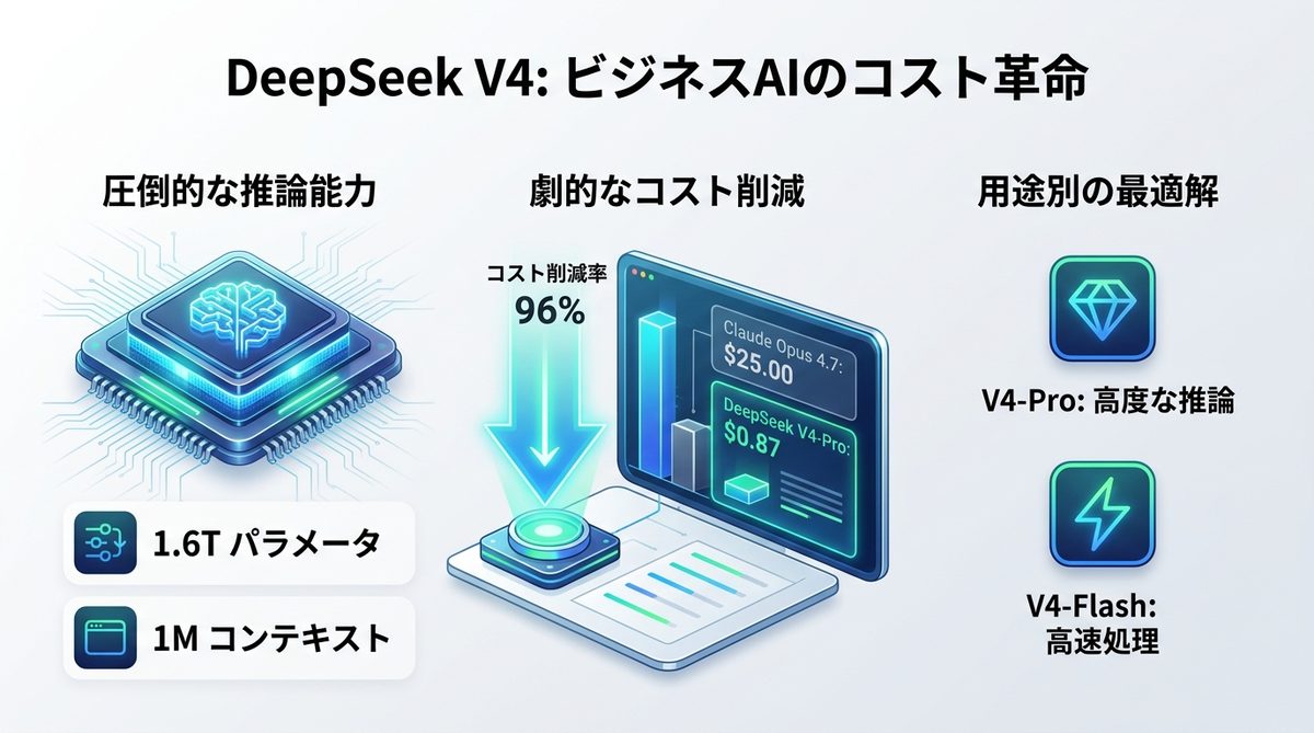 図解：DeepSeek V4とは？ビジネスAIのコストを劇的に変える「性能」の正体