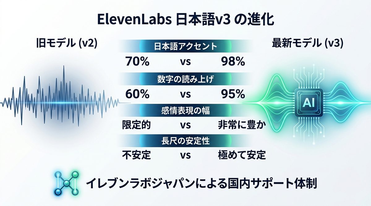 図解：ElevenLabs「日本語v3」の実力とは？従来のAI音声との決定的な違い