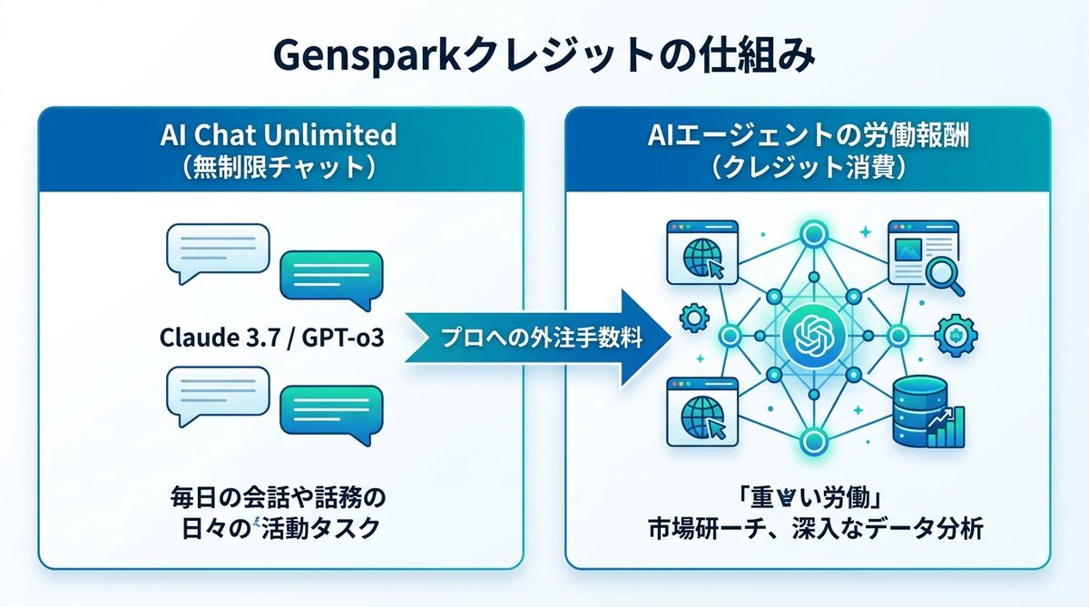 図解：Gensparkクレジットとは？「労働報酬」として理解する新しいAI利用の仕組み