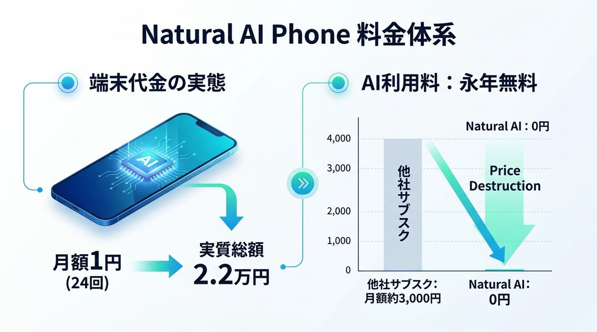 図解：Natural AI Phoneの料金体系を解説！なぜ「月1円」が実現するのか