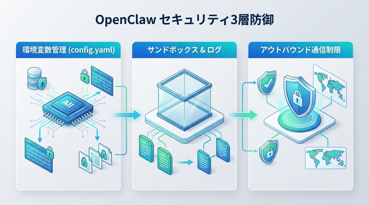 図解：OpenClawを「実務インフラ」に変えるためのセキュリティ3層防御