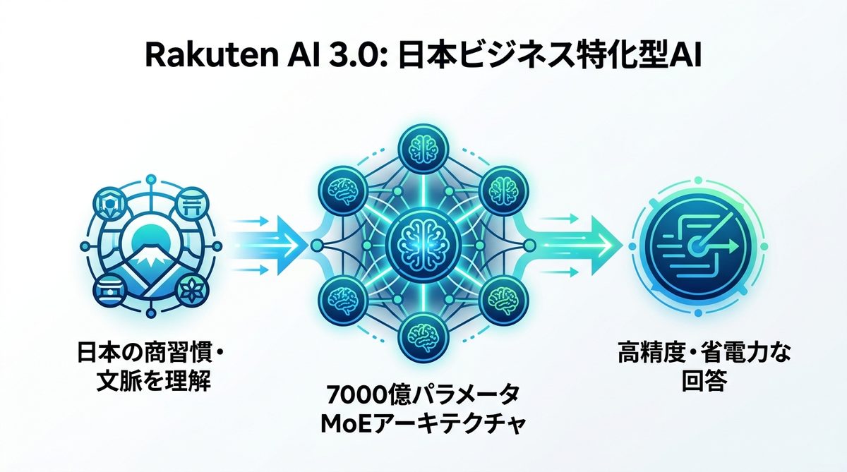 図解：Rakuten AI 3.0とは？日本ビジネスに特化した次世代AIの全貌