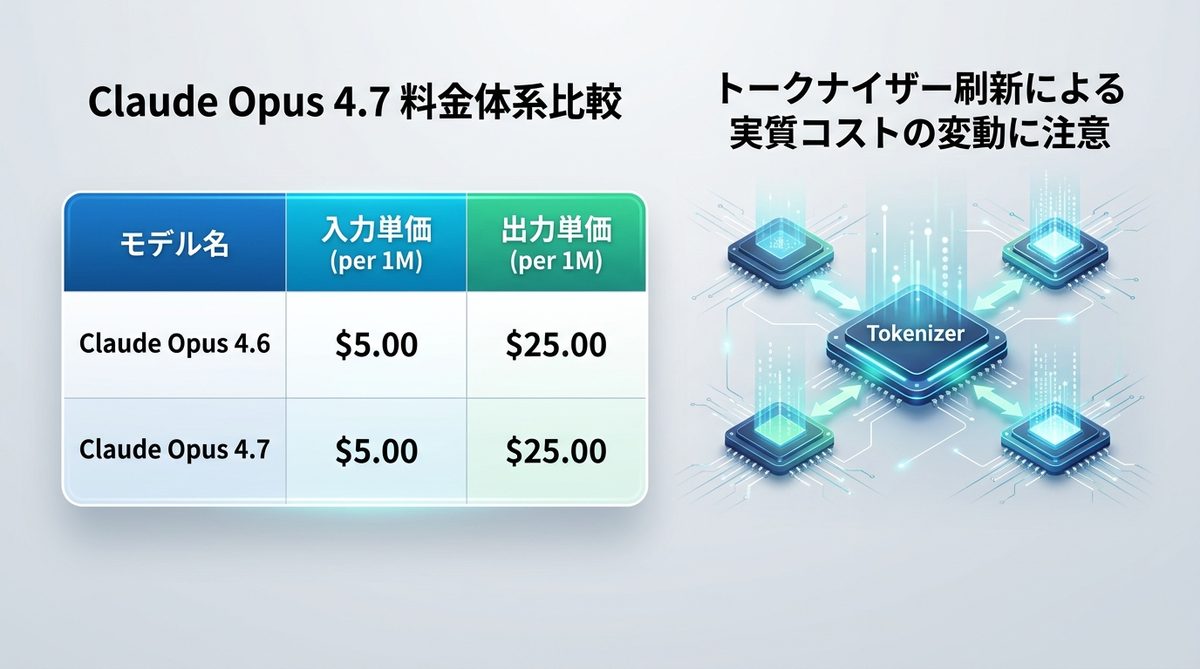 図解：【2026年最新】Claude Opus 4.7の料金体系と旧モデルとの比較