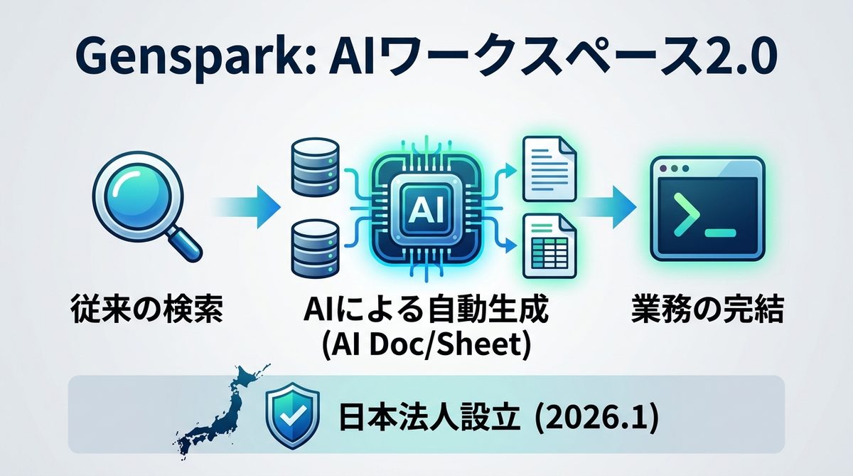 図解：【2026年最新】Gensparkとは？検索エンジンを超えた「AIワークスペース」の正体