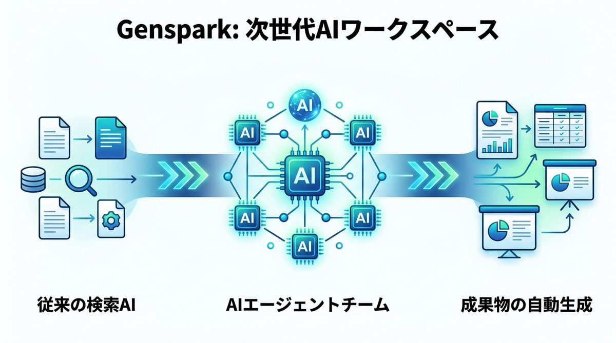 図解：【2026年最新】Gensparkとは？検索の枠を超えた「AIワークスペース」の全貌