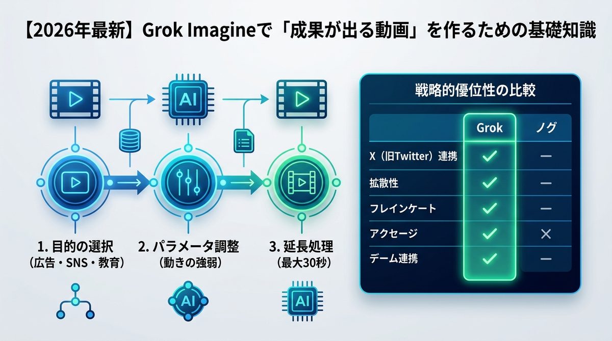 図解：【2026年最新】Grok Imagineで「成果が出る動画」を作るための基礎知識
