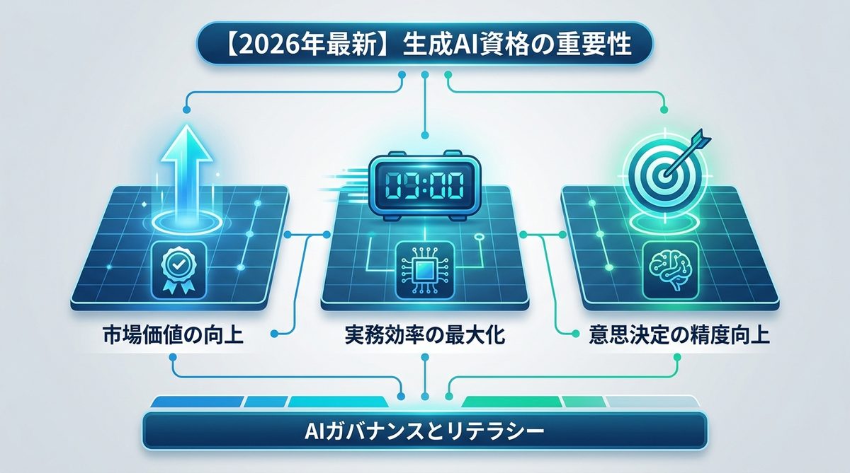 図解：【2026年最新】なぜ今、生成AI資格がビジネスパーソンの必須スキルなのか