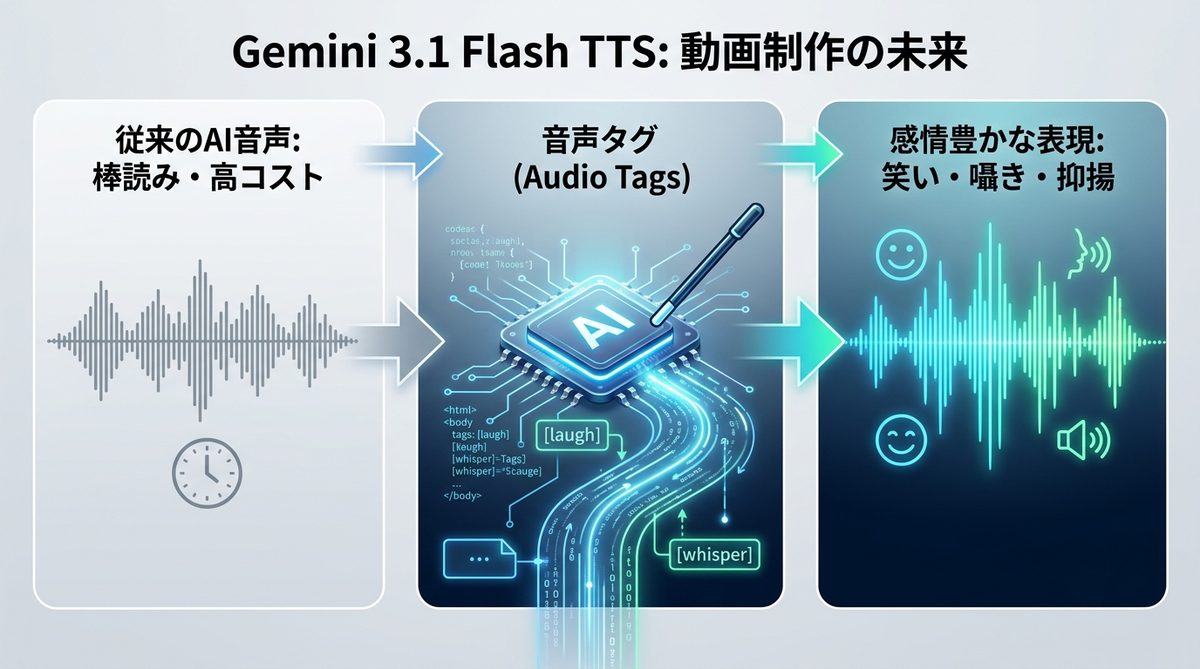 図解：「AIは棒読み」の常識が変わる！Gemini 3.1 Flash TTSが変える動画制作の未来