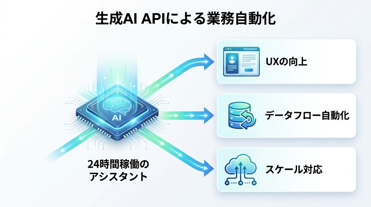 図解：生成AI APIを活用した「エンジンの部品化」で業務を自動化する