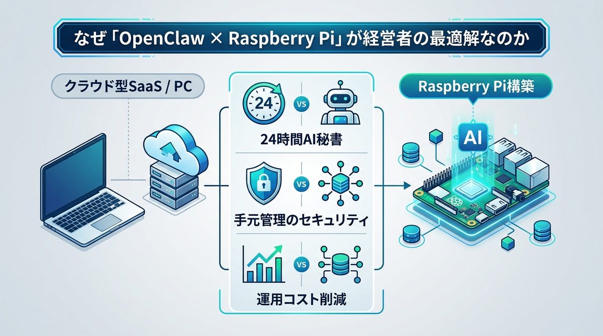図解：なぜ「OpenClaw × Raspberry Pi」が経営者の最適解なのか