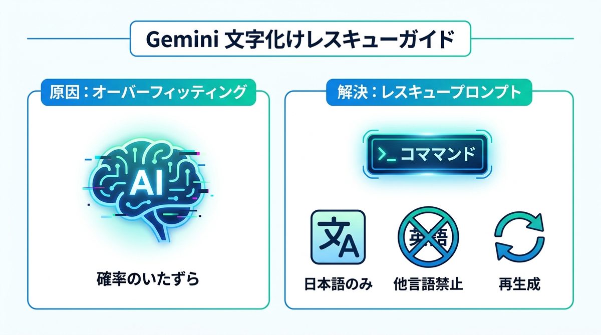 図解：【即効】Geminiで文字化け・他言語が混ざった時のレスキュープロンプト