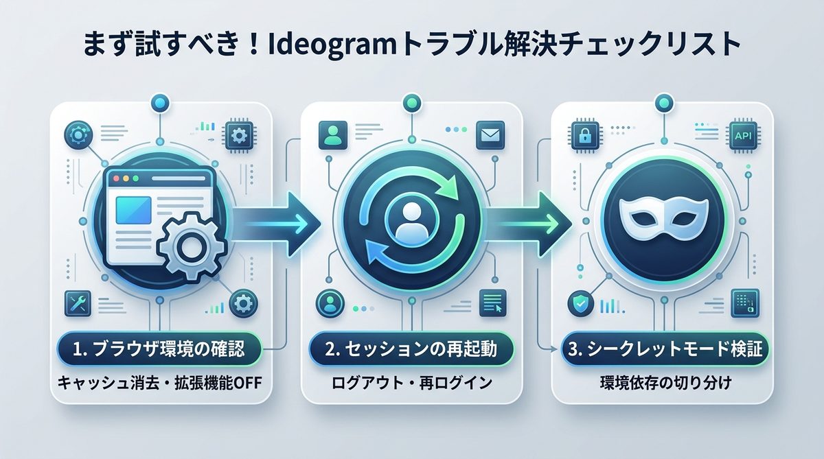 図解：まず試すべき！Ideogram画像生成トラブルの初動チェックリスト