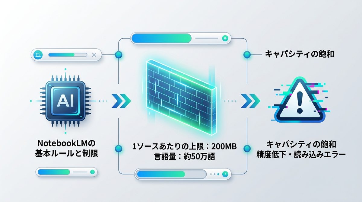 図解：なぜ「上限」に苦しむのか？NotebookLMの基本ルールと物理的制限