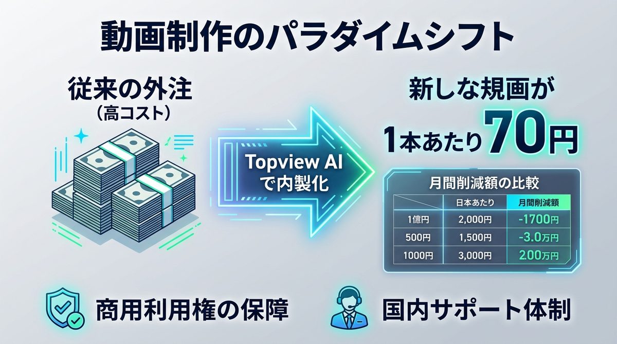図解:動画制作のパラダイムシフト!Topview AIが外注費を「投資」に変える理由