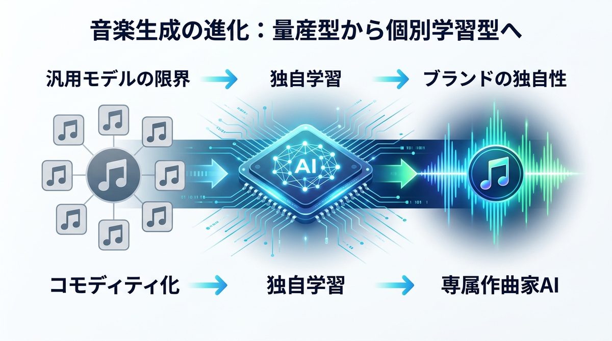 図解:なぜ今、音楽生成は「量産型」から「個別学習型」へシフトするのか