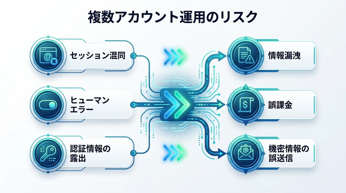 図解：複数アカウント運用で「うっかり事故」が起きる最大の原因