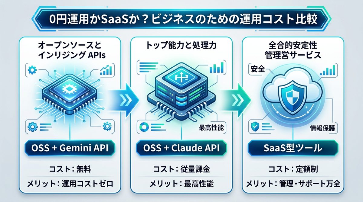 図解:0円運用かSaaSか?ビジネスのための運用コスト比較