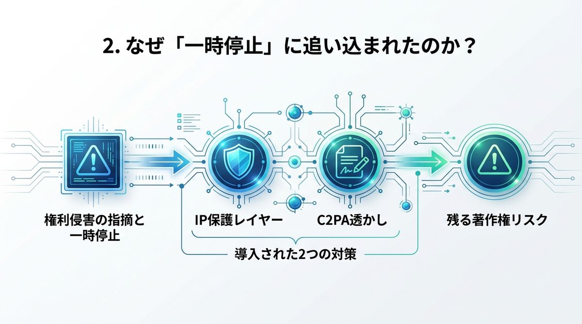 図解：2. なぜ「一時停止」に追い込まれたのか？3月の騒動と対策の全貌