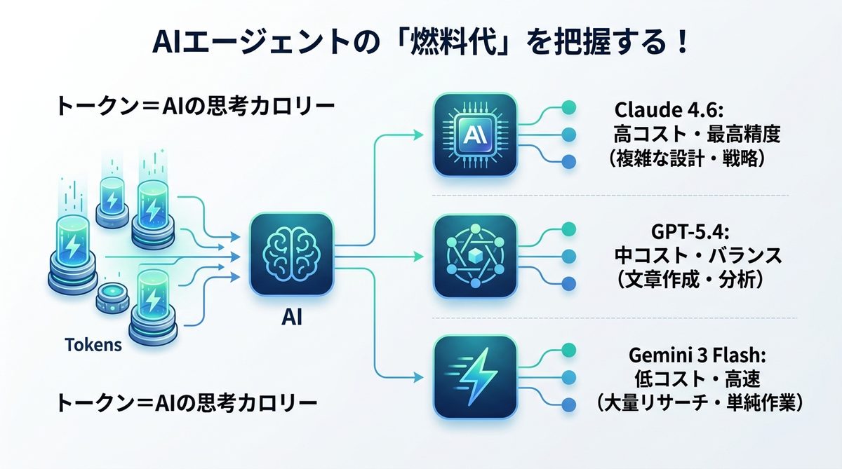図解：AIエージェントの「燃料代」を把握する！モデル別コスト感比較