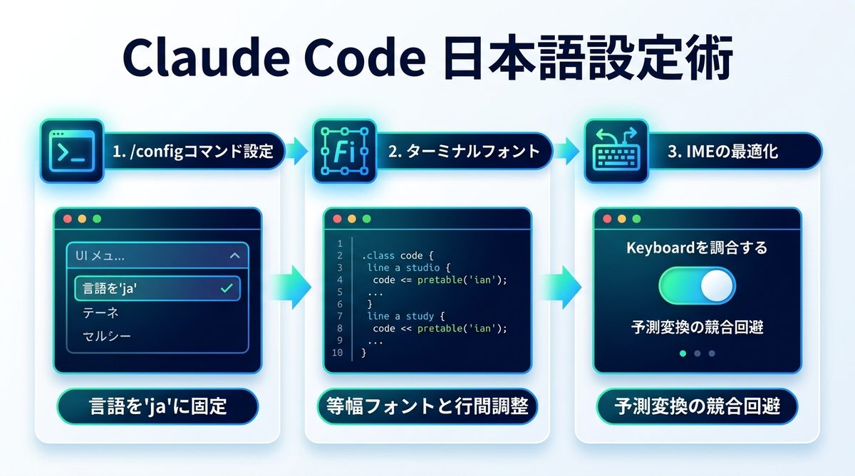 図解：Claude Codeで日本語入力を安定させる3つの公式設定術