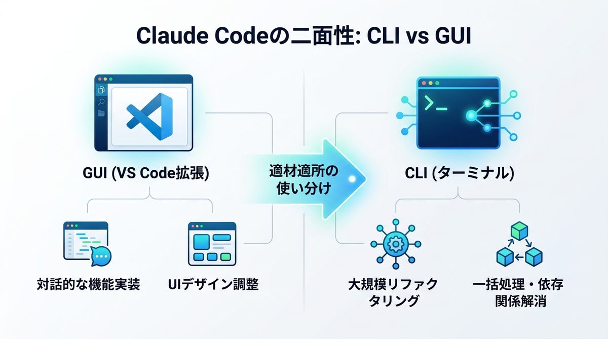 図解：Claude Code editorの二面性を理解する！CLIとGUIの適材適所な使い分け