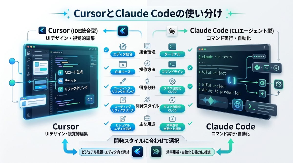 図解：CursorとClaude Codeはどっちを使うべき？目的に合わせた使い分け