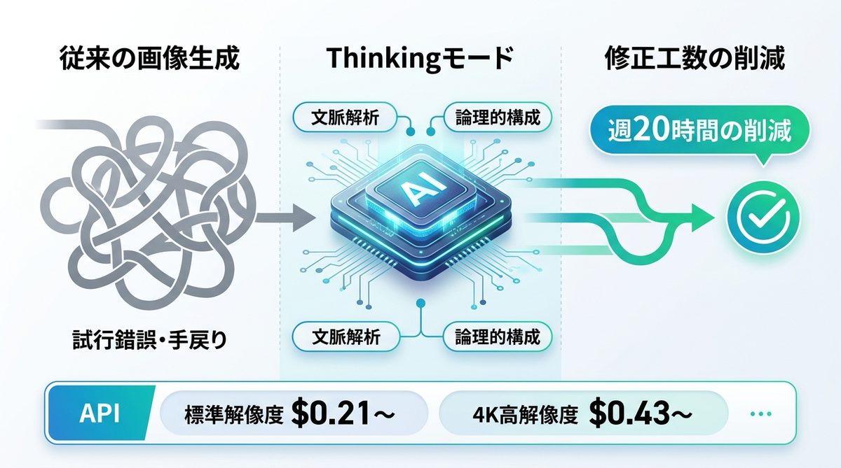 図解：GPT-Image-2の真骨頂：Thinkingモードが解決する「修正工数」の削減