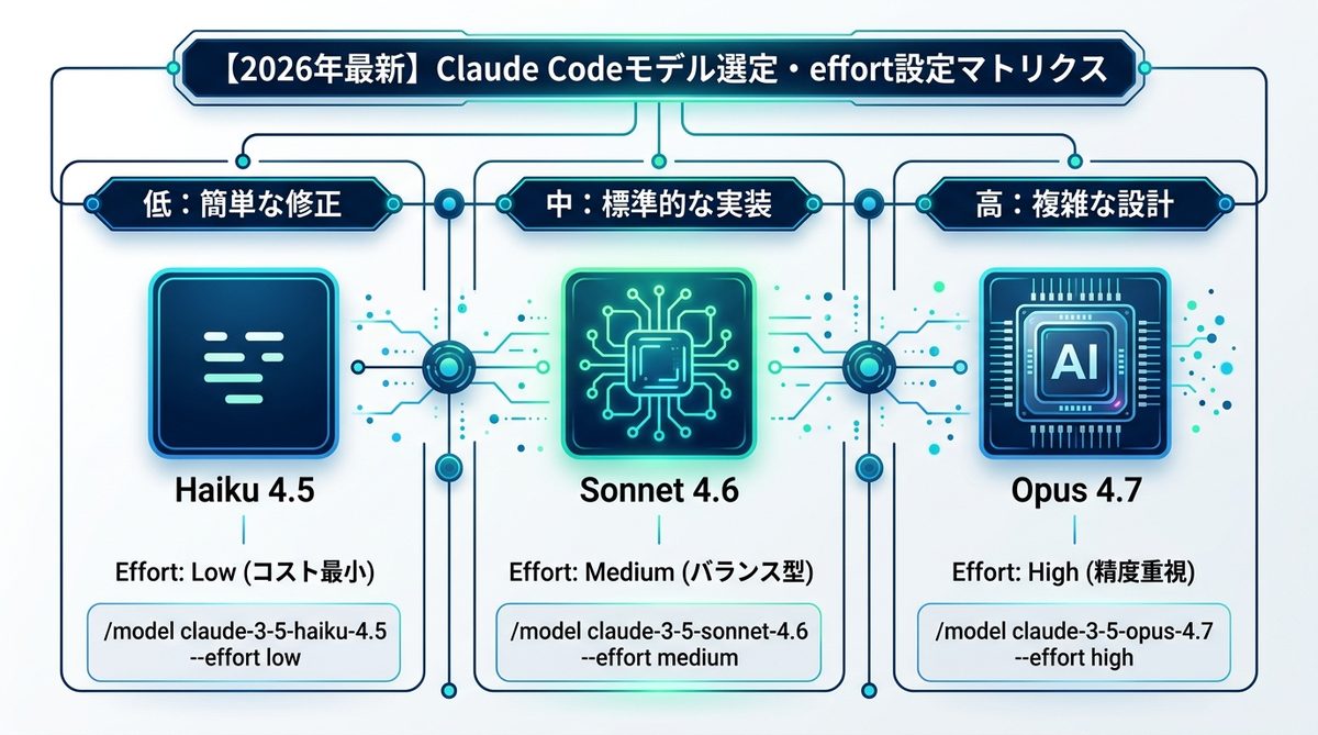 図解：【2026年最新】Claude Codeモデル選定・effort設定マトリクス