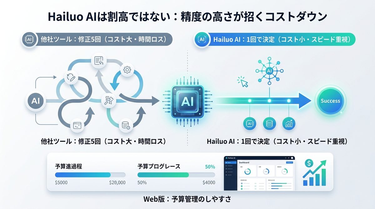 図解：なぜ「Hailuo AIは割高ではない」のか？精度の高さが招くコストダウン
