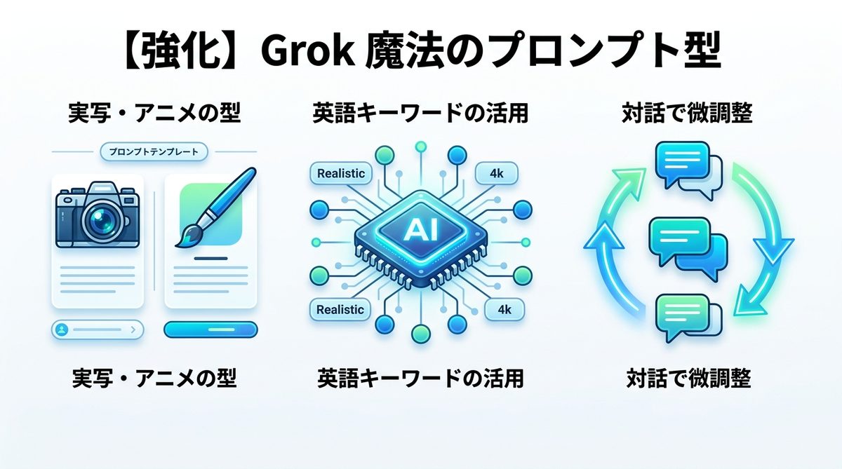 図解：【強化】Grokで高品質な生成物を作る「魔法のプロンプト型」