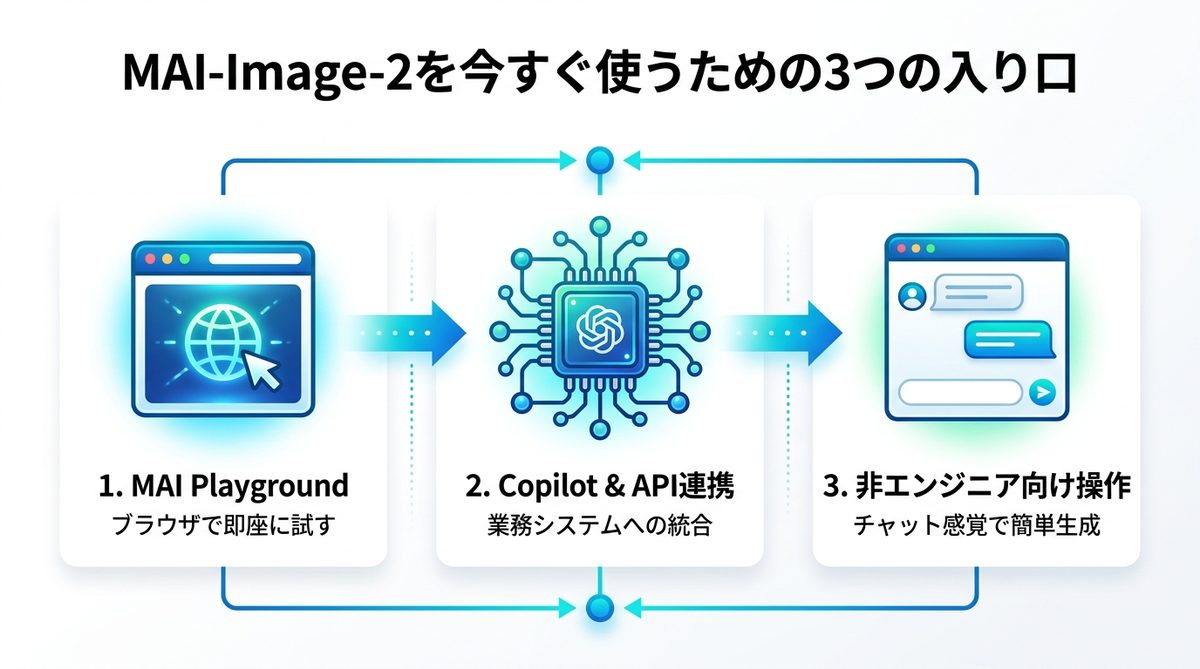 図解：【図解】MAI-Image-2を今すぐ使うための3つの入り口