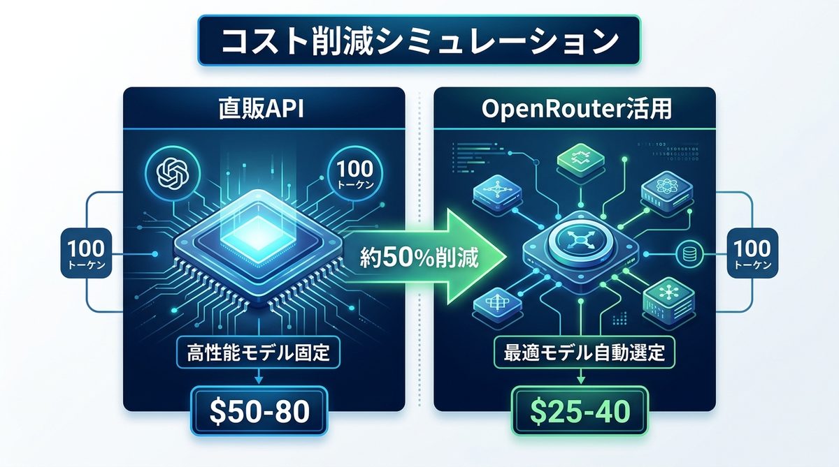 図解：【図解】OpenClaw×OpenRouterで実現するコスト削減のシミュレーション