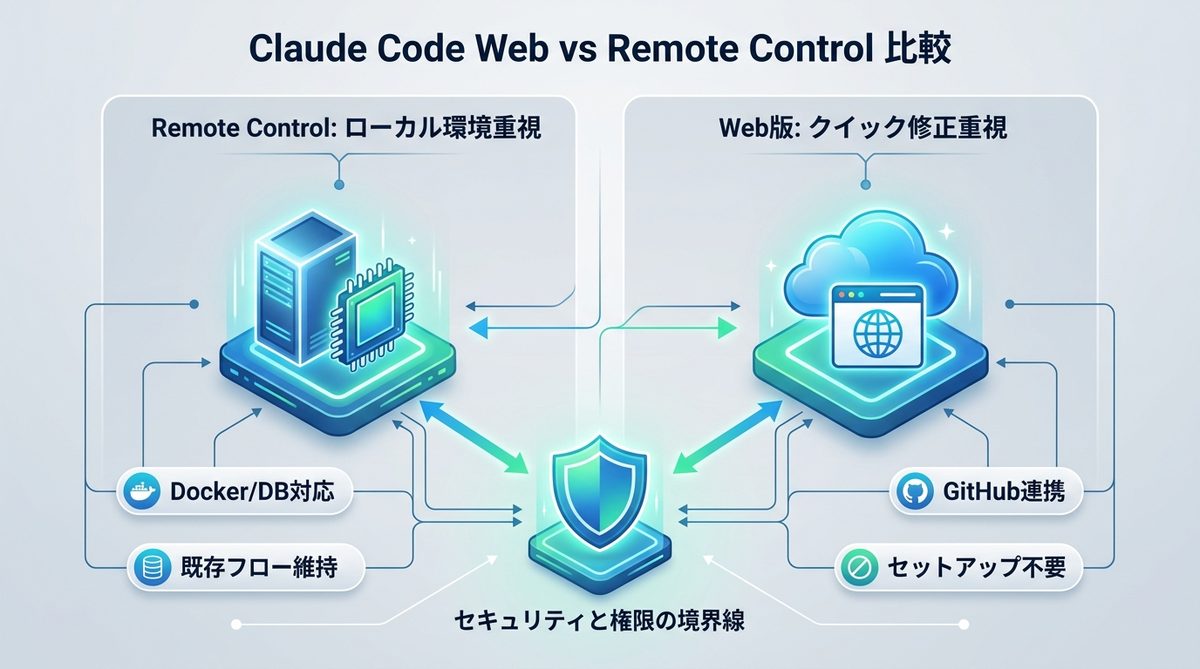 図解：【比較表】Claude Code Web vs Remote Controlの機能と推奨シーン