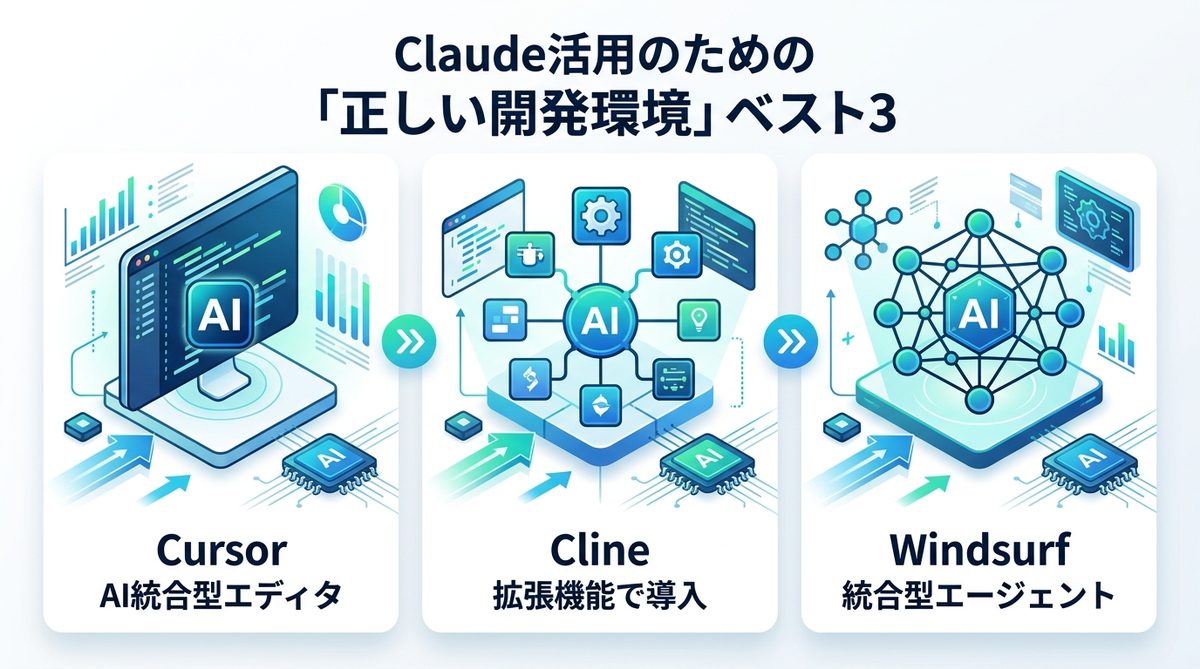 図解：【比較検証】Claudeを活用するための「正しい開発環境」ベスト3