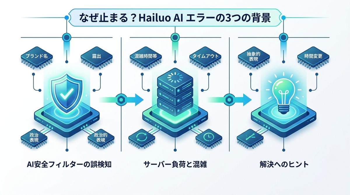 図解：なぜ止まる？Hailuo AIで「Content generation failed」が出る3つの背景