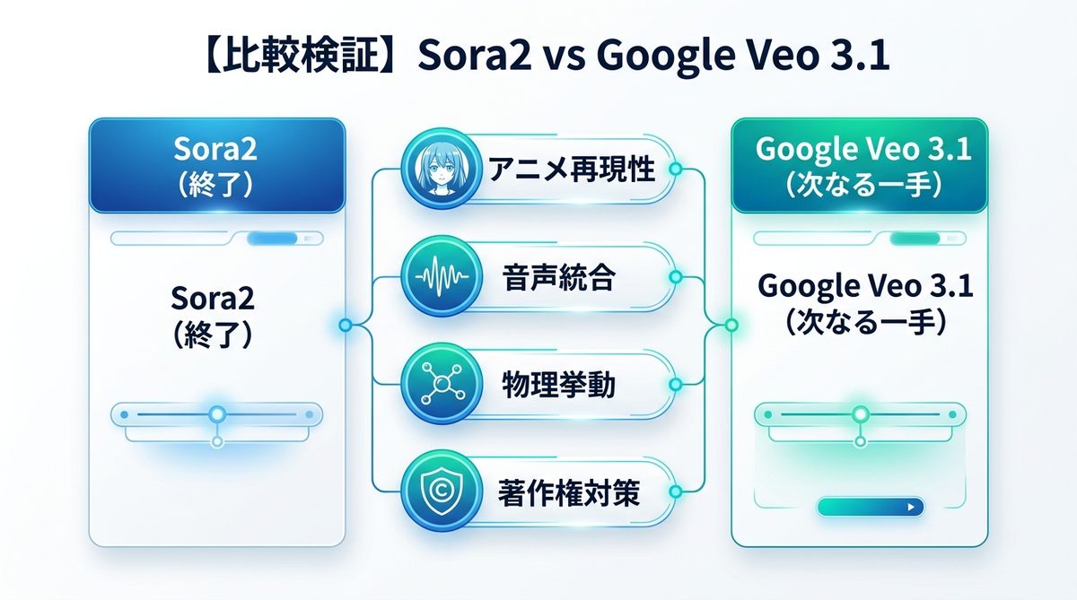 図解：【比較検証】Sora2終了後、次なる一手は？Google Veo 3.1の実力